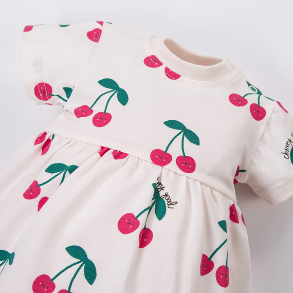 Sukienka dziewczęca Cherry Eevi ecru – 95% bawełna, falbanka, komfort na co dzień