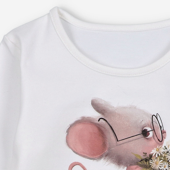 KAR-3008 Bluzka dziewczęca z długim rękawem Lagarto Verde ecru– stylowa, bawełniana, polska produkcja