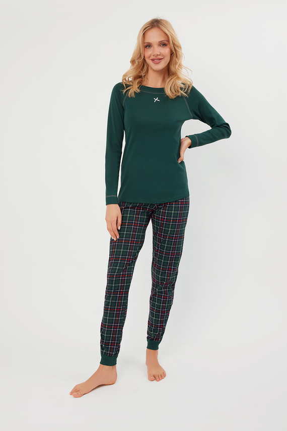 Foggia Piżama Damska długi rękaw, długie spodnie Italian Fashion - zielony/druk
