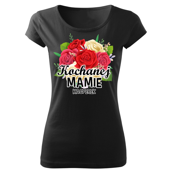 SKU D039 "Kochanej mamie + imię" koszulka damska Dzień Mamy Moocha czarny