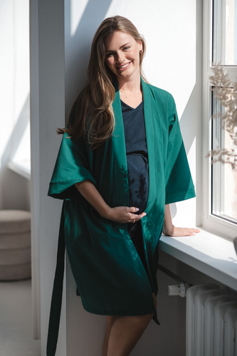 Szlafrok ciążowy Milk&Love butelkowa zieleń– bawełna z elastanem, komfortowy, rękaw 7/8