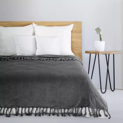 Emma Koc narzuta z frędzlami Eurofirany stalowy