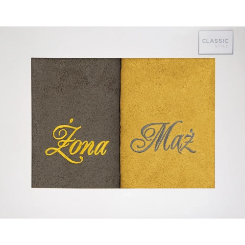 Mąż Żona Komplet ręczników w pudełku Eurofirany stalowy/musztardowy 