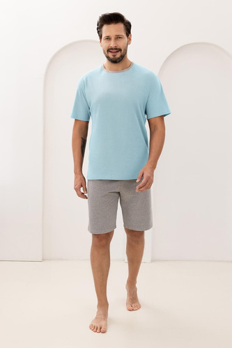 Regina 508 Piżama męska 100% bawełna krótki rękaw  turkusowa