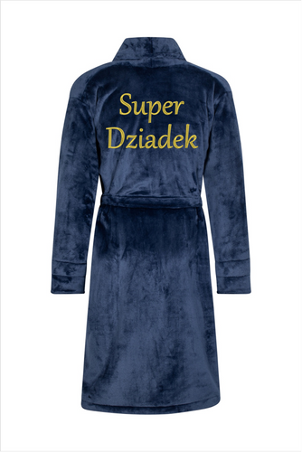 Super Dziadek Szlafrok męski polarowy ByShelly - granatowy/złoty