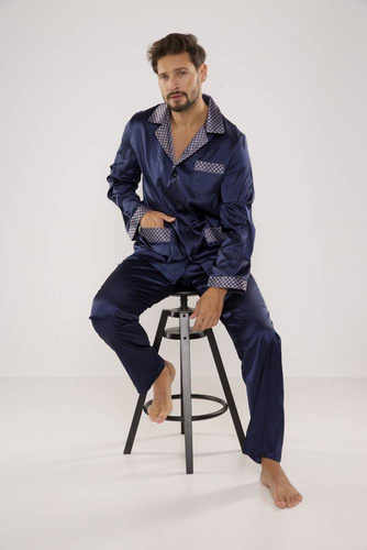 939 Piżama Męska Satyna-granatowy 