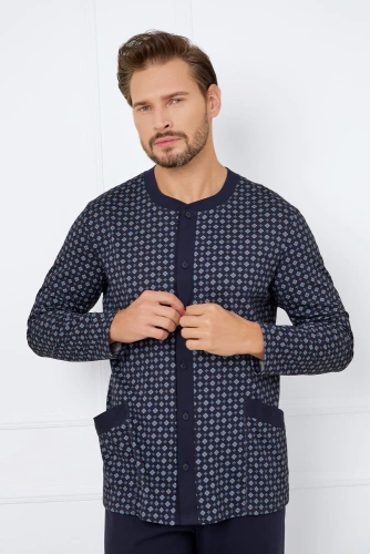 Rajmund Piżama Męska długi rękaw, długie spodnie Italian Fashion - druk/granatowy