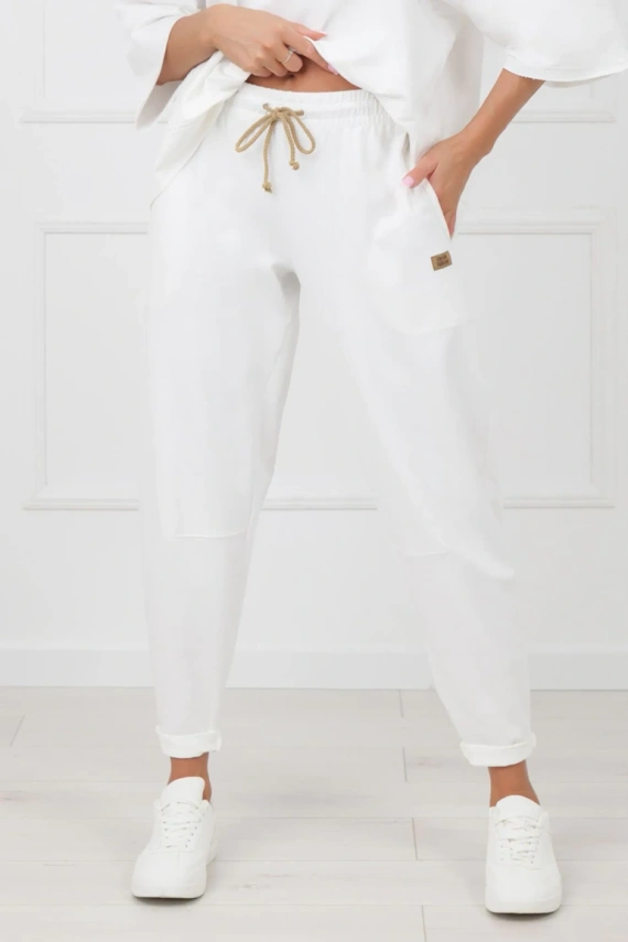 Spodnie dresowe Kaori Italian Fashion bawełna-  ecru
