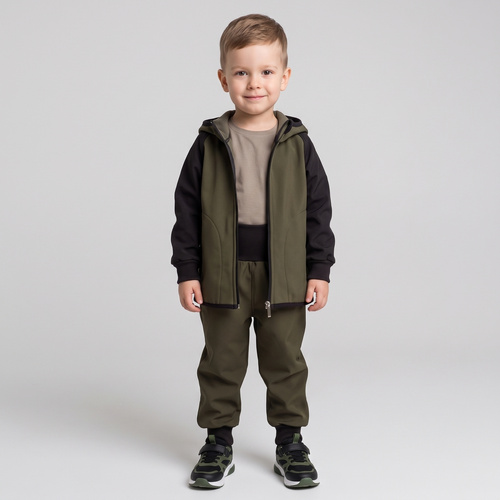 Nicol Spodnie 229052 softshell dziecięce polar wysoki pas ściągacze- khaki