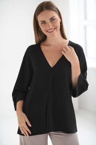 Mamafullness Bluzka ciążowa do karmienia Milk&Love czarna– wiskoza, rękaw 3/4, oversize