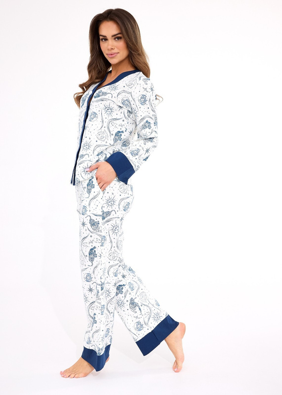 Piżama damska 514/443 Amber CORNETTE – bawełna, długi rękaw, zapinana na guziki