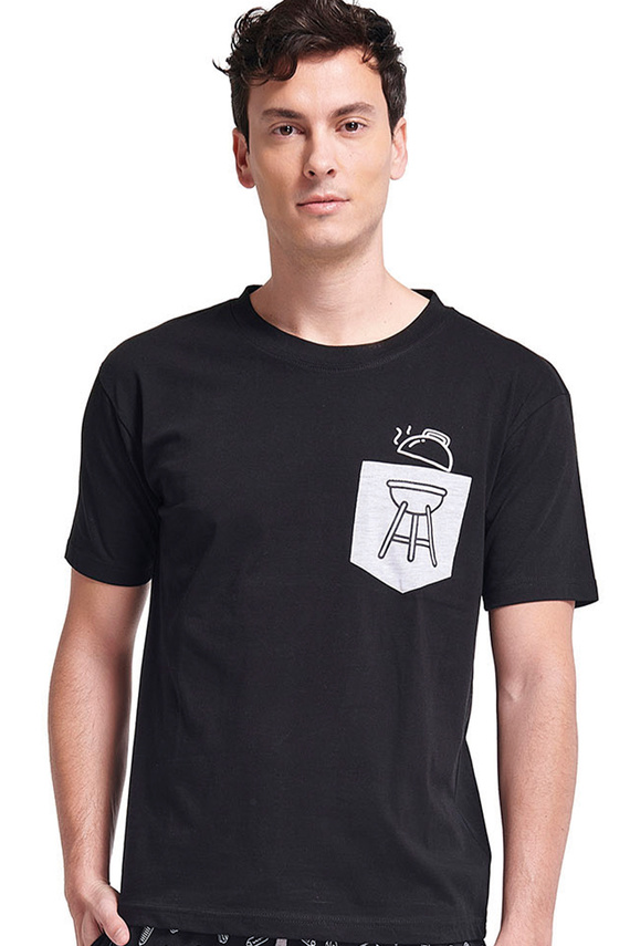 Gianny Męska piżama Sorbetto szara – krótki rękaw, szorty, nadruk, bawełna