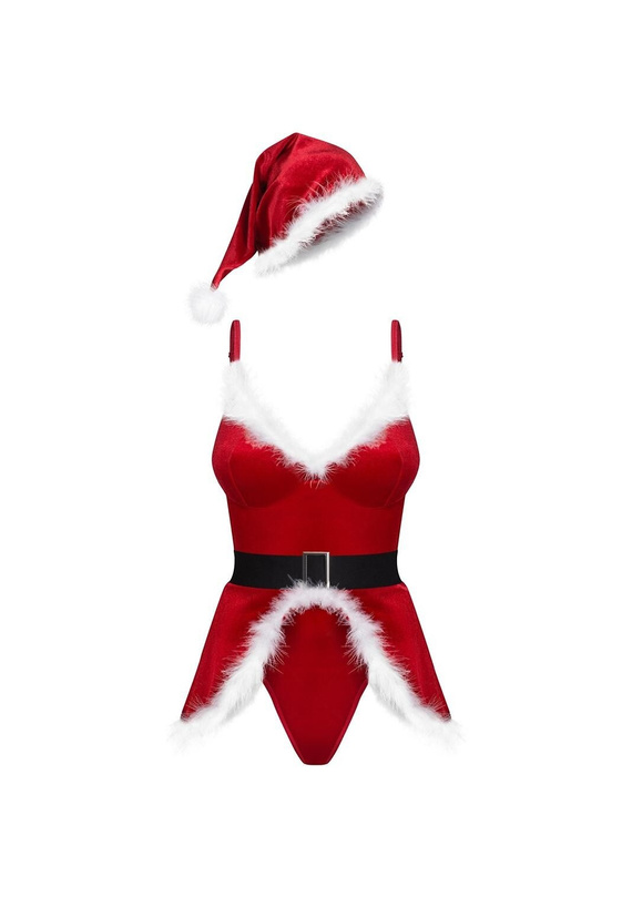 Obsessive Hot Santa Czerwony Kostium Mikołajki Body z Paskiem i Czapą
