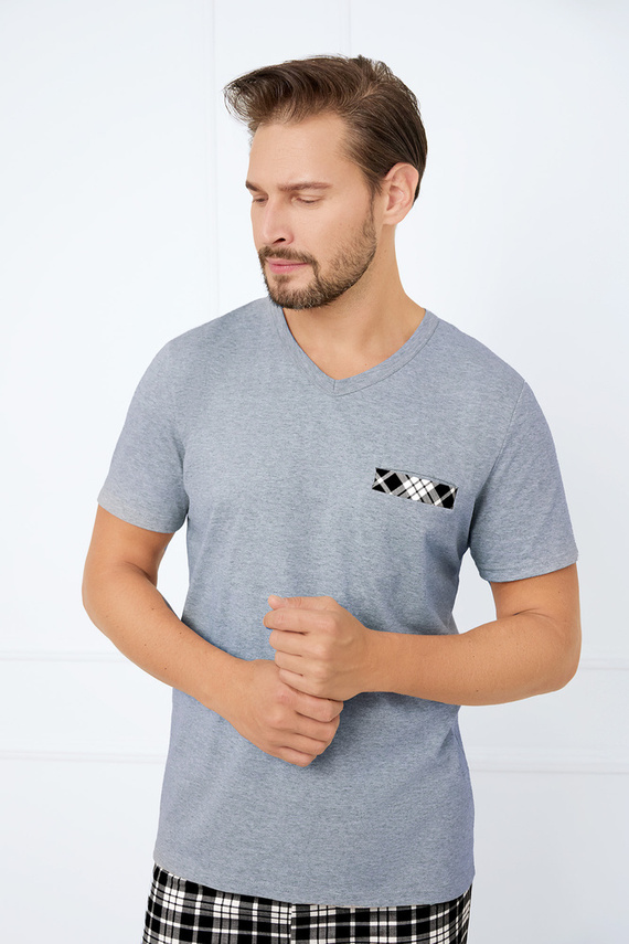 Klark Piżama Męska krótki rękaw, spodenki Italian Fashion - melange/druk