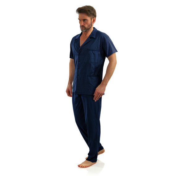 Rozpinana Piżama Męska krótki rękaw Sesto Senso - kotwiczki granat