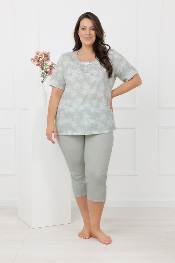 Piżama damska Eleni Italian Fashion 100% bawełna krótki rękaw 3/4-miętowa