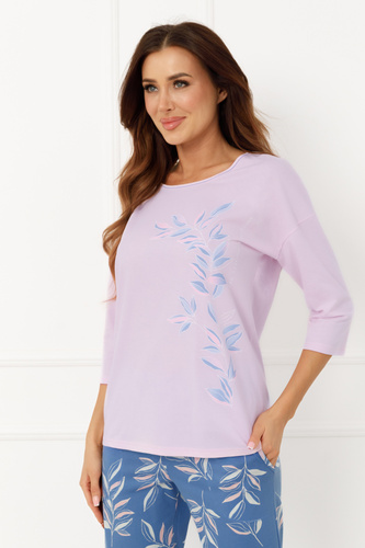 Piżama damska Erula Italian Fashion bawełna jersey 3/4 plus size- różowy