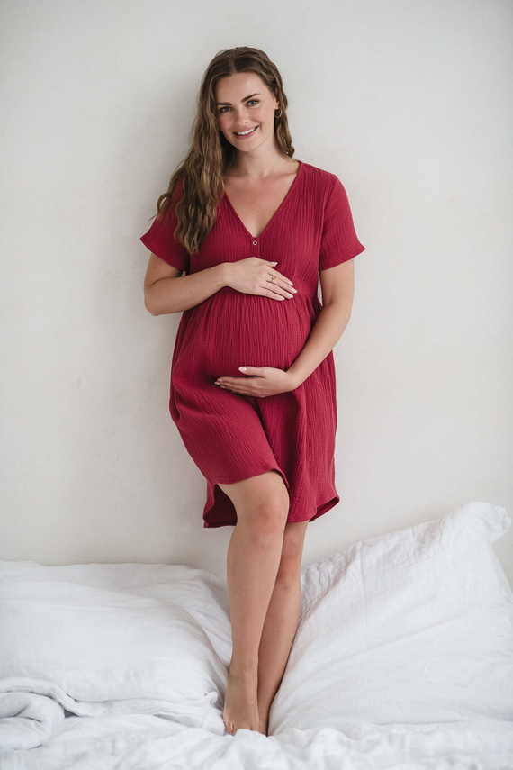 Aurora muślinowa koszula nocna ciążowa i do karmienia Milk&Love malinowy