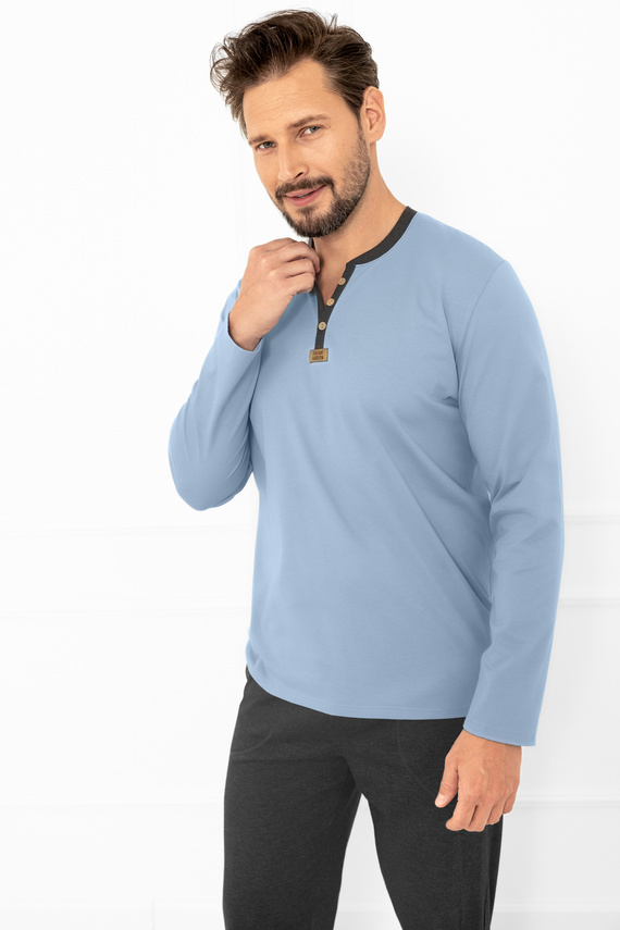 Juliusz Piżama męska Italian Fashion stalowy – bawełna, koszulka z guziczkami