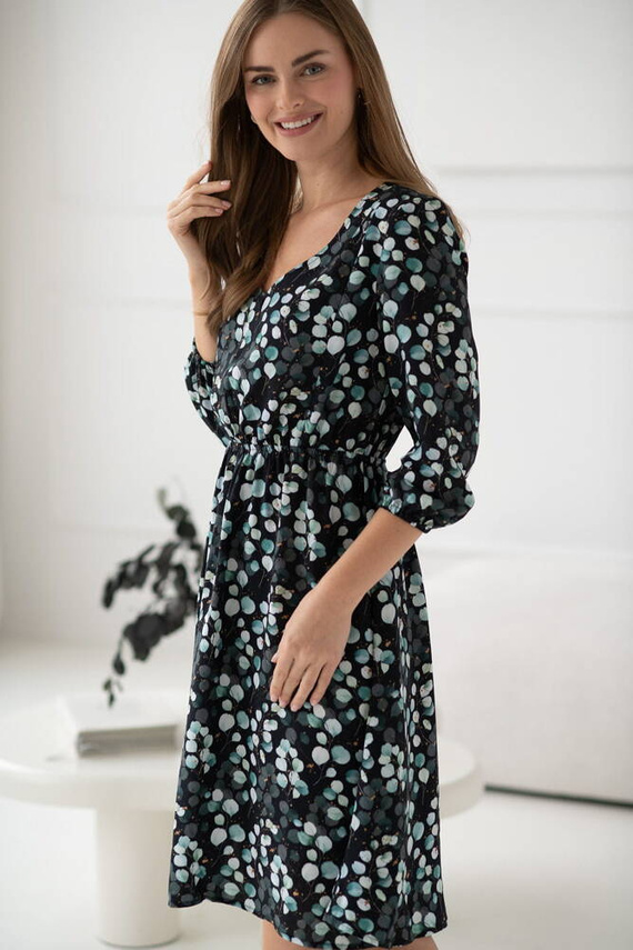 Lovely Dress Midi sukienka ciążowa i do karmienia rękaw 3/4 Milk&Love w listki eukaliptusa