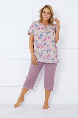 Inger Piżama Damska krótki rękaw, 3/4 spodnie Italian Fashion - druk/wrzosowy