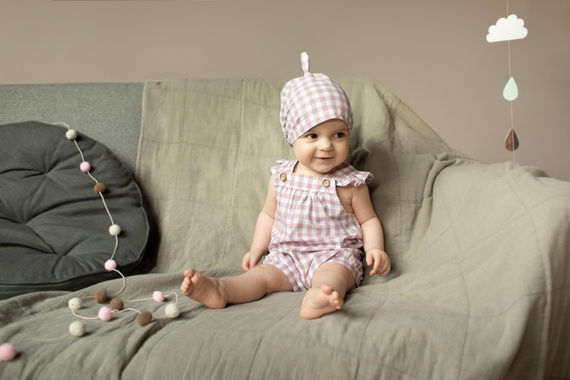 Sweet Cherry Ogrodniczki dla dziewczynki Pinokio - różowy kratka 