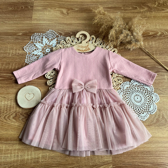 SHAG006 EkoBaby Sukienka z długim rękawem Mamatti - różowy