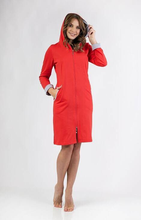 158 Szlafrok Damski z kapturem Regina- czerwony