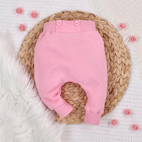 ABN-5426 Kolorowe kwiatki Spodnie dresowe z bawełny organicznej Nini różowy 