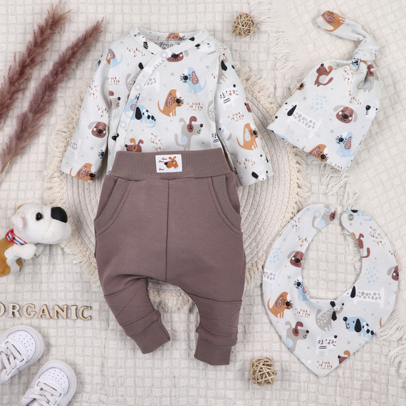 ABK-0027/PIE Psiaki Komplet niemowlęcy z bawełny organicznej Nini beżowy