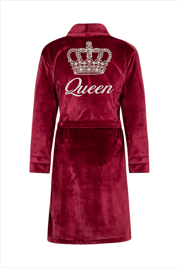 Queen + Korona Szlafrok damski polarowy ByShelly - bordowy/srebrny