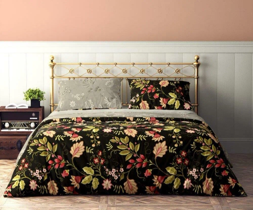 Flovery 004 Pościel bawełniana kwiaty Faro czarny