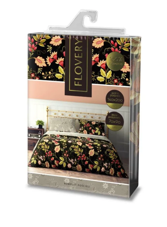 Flovery 004 Pościel bawełniana kwiaty Faro czarny