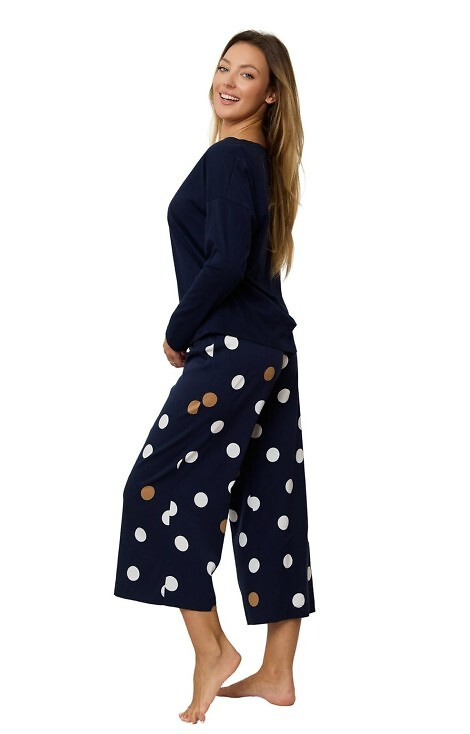 Oceane PS75  Piżama damska Mefemi – wiskozowa, długa, w grochy