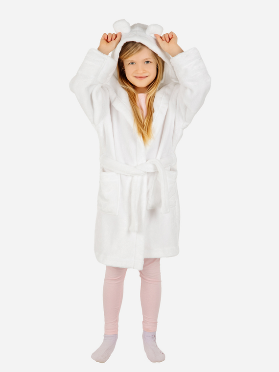 Teddy Szlafrok dziecięcy z uszkami ByShelly - biały
