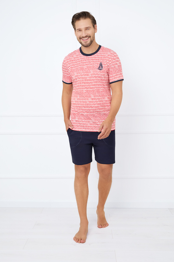 Flota Piżama Męska krótki rękaw, spodenki Italian Fashion - druk czerwony/granatowy 