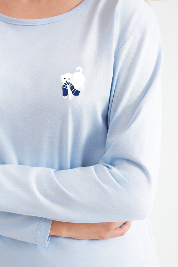 Piżama damska Taro Zola 3511 niebieski– bawełniana, z nadrukiem pieska i spodniami 7/8