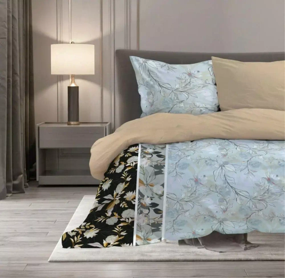 Elegant 010 Pościel satynowa liście Faro szary