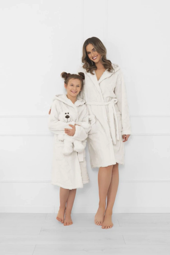 Miśka szlafrok dziecięcy Italian Fashion ecru – w misie, ciepły, z kapturem