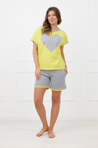 Piżama Sabrina Italian Fashion 100% bawełna – krótki rękaw, szorty- żółty