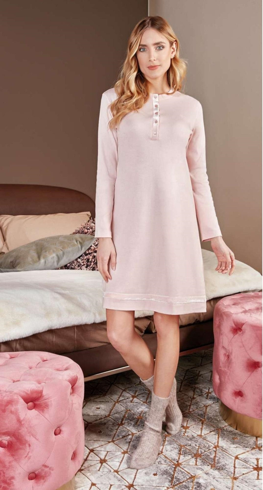 PC38082 Koszula nocna rozpinana Nottingham pink