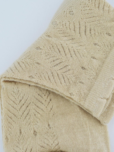 SB118 Skarpety Żakard Liść Noviti- beżowy