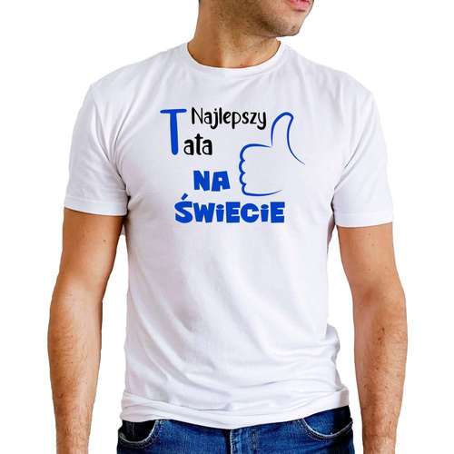Koszulka dla taty "NAJLEPSZY TATA na świecie" Moocha czarny (niebieski napis) 