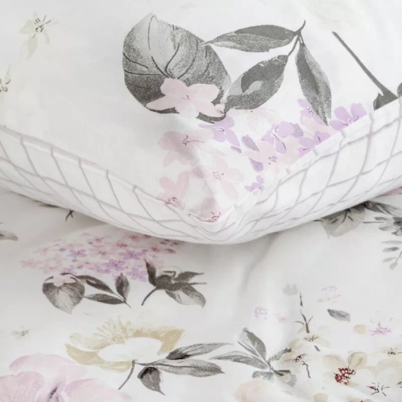 Spring 31 Kwiaty pościel satynowa Eurofirany biały/fioletowy