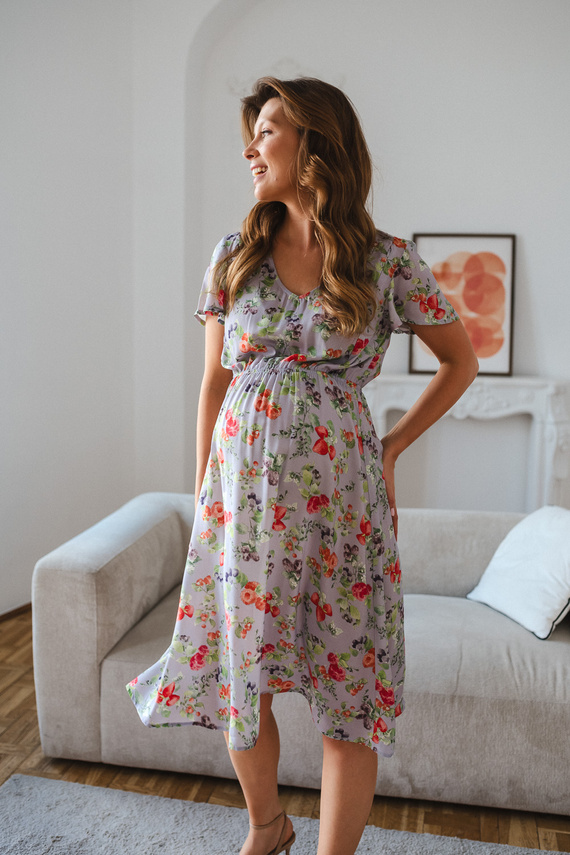 Lovely Dress Midi Milk & Love Sukienka Ciążowa i Do Karmienia Błękitna w Owoce