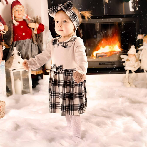 163667 Sukienka "Magia Świąt" Nicol - kratka: czarny, beżowy