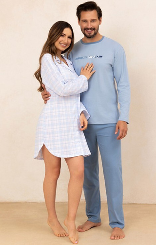 168 Koszula damska Regina niebieska  – bawełna 100%, długi rękaw, krata