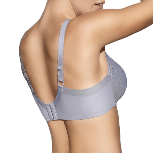 Katia Biustonosz usztywniany Selene szary  – z głębokim dekoltem, tiulowymi wstawkami 