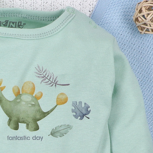 ABN-5566 Dino Explorer Body z bawełny organicznej Nini miętowy– bawełna organiczna, długi rękaw