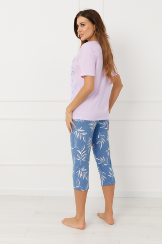 Piżama damska ERULA Italian Fashion bawełna krótki rękaw spodnie 3/4- różowa